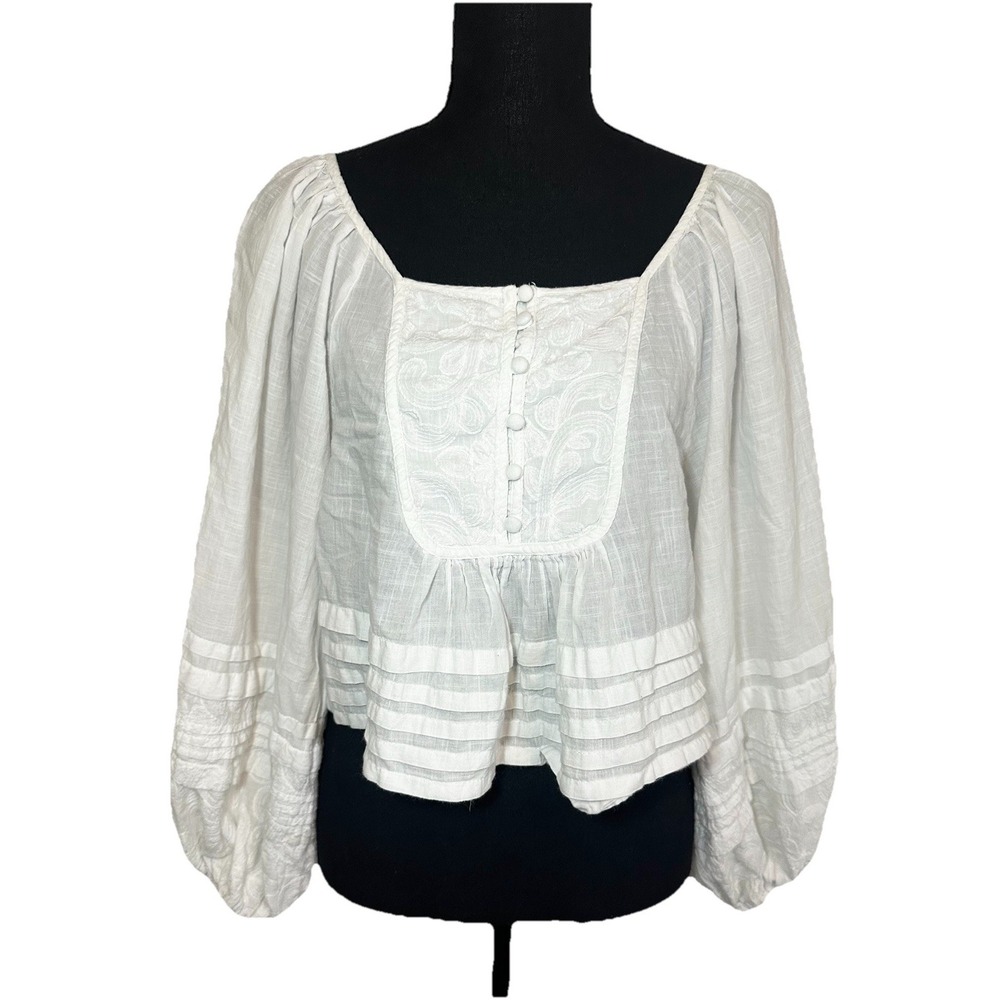 Anthropologie XS White Babydoll‎ Top Peasant Boho Cottagecore Crop Oversized